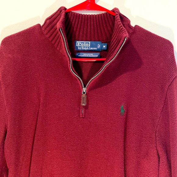 Mens Dark Red Polo Quarter-zip Sweater - Picture 2 of 4